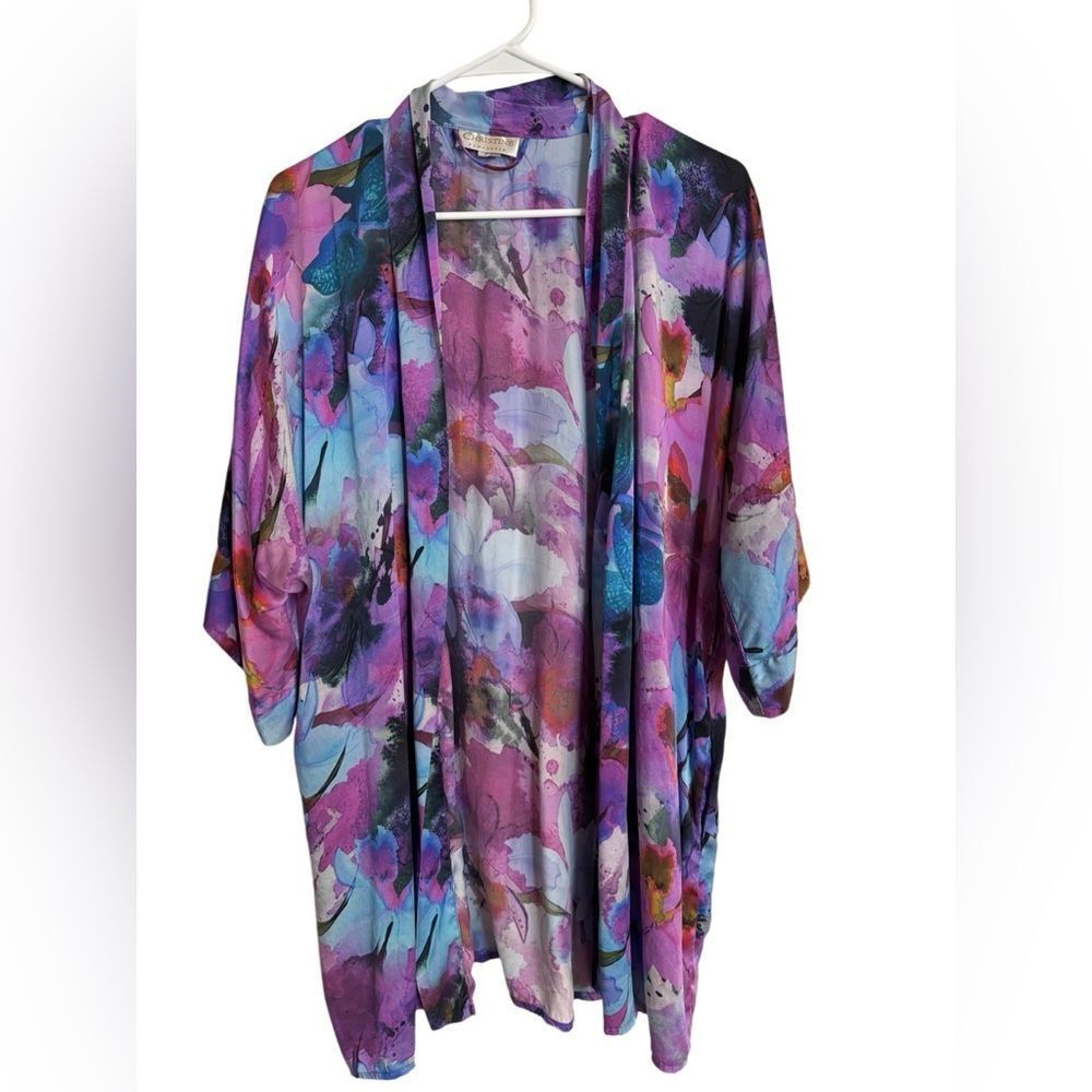 Christine Vancouver Purple Floral Silk Kimono Robe
